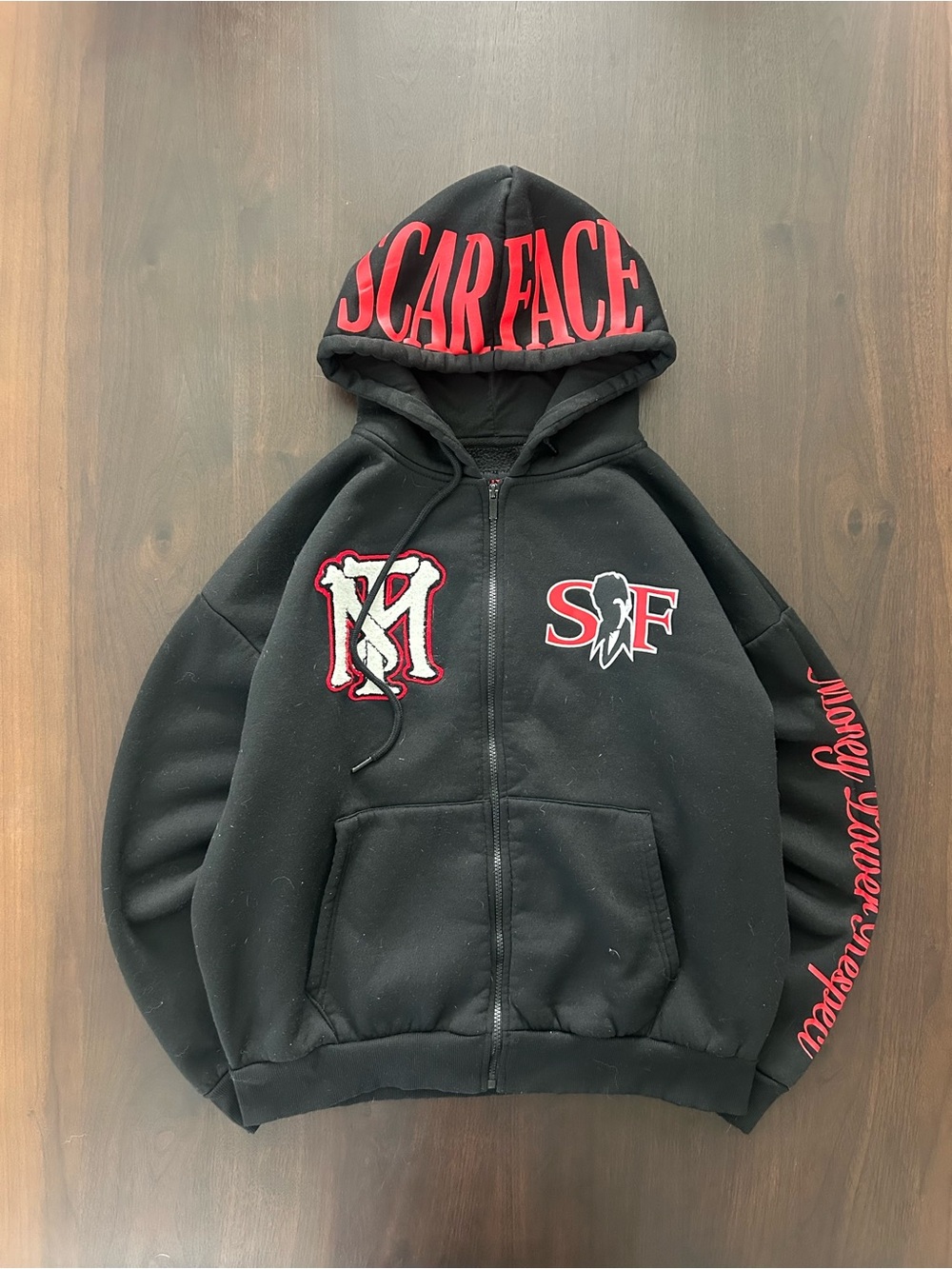 Reason SCARFACE Heavyweight Money Lover Respect Full Zip Black Hoodie Size M